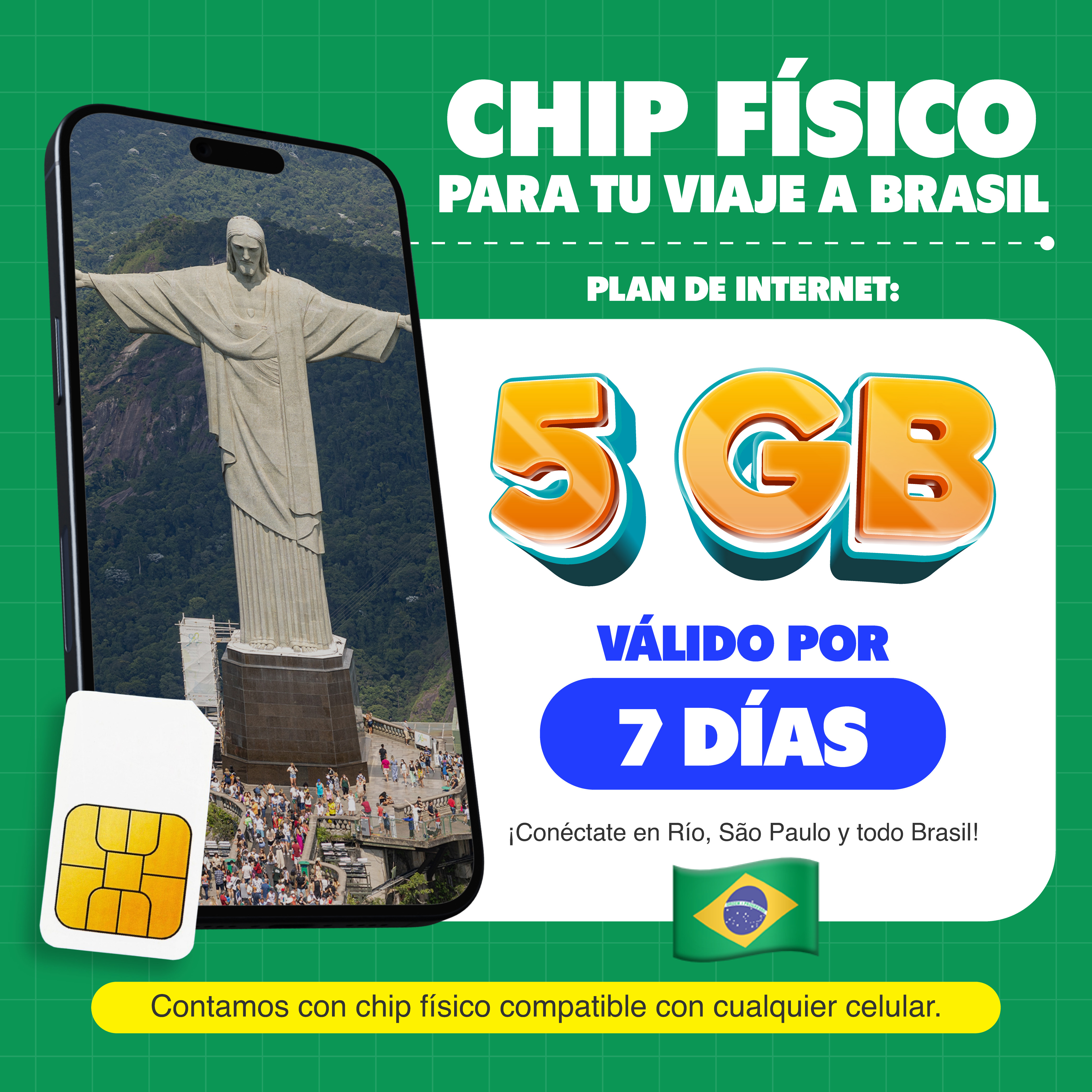 Imagen 2 del producto Chip físico MIFI Brasil, 5GB, 7 días o hasta agotar datos, solo datos, para celular liberado