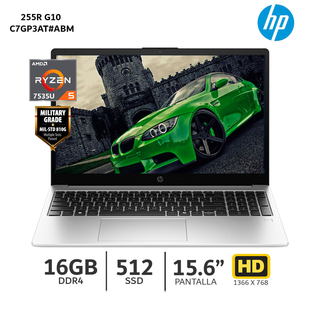 Imagen 2 del producto Laptop HP 255R G10 15.6"" AMD Ryzen 5 7535U, 512GB SSD, 16GB RAM, FreeDos - sin Sistema Operativo, negro