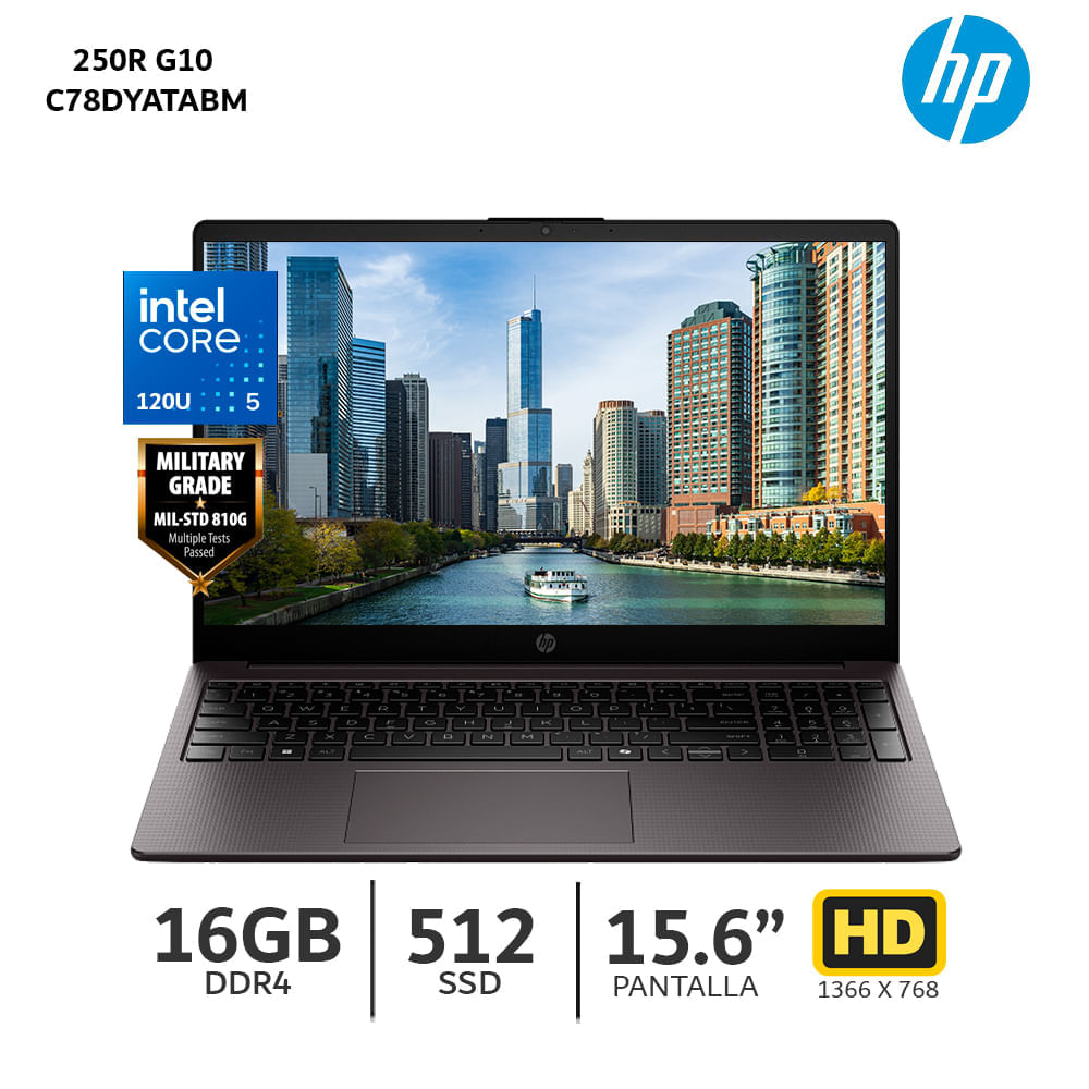 Imagen 2 del producto Laptop HP 250R G10 15.6""  Intel Core 5 120U, 512GB SSD, 16GB RAM, FreeDos - sin Sistema Operativo, negro