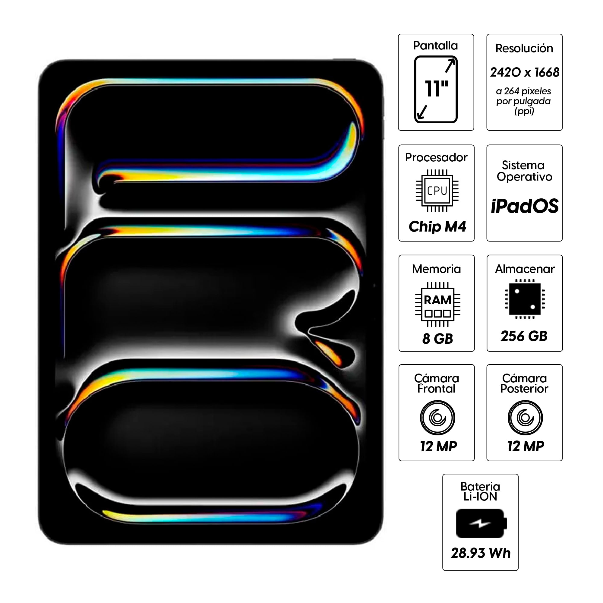 Imagen 2 del producto iPad Pro 11"" 256GB, 8GB RAM, cámara principal 12MP y frontal 12MP, Chip M4, plateado + Apple Pencil USB Tipo-C