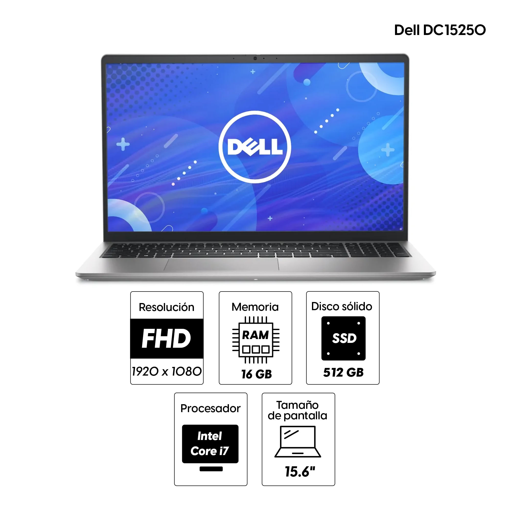 Imagen 2 del producto Laptop Dell DC15250 15.6"" FHD, Intel Core i7-1355U, 512GB SSD, 16GB RAM, FreeDOS - sin sistema operativo, teclado en español, silver