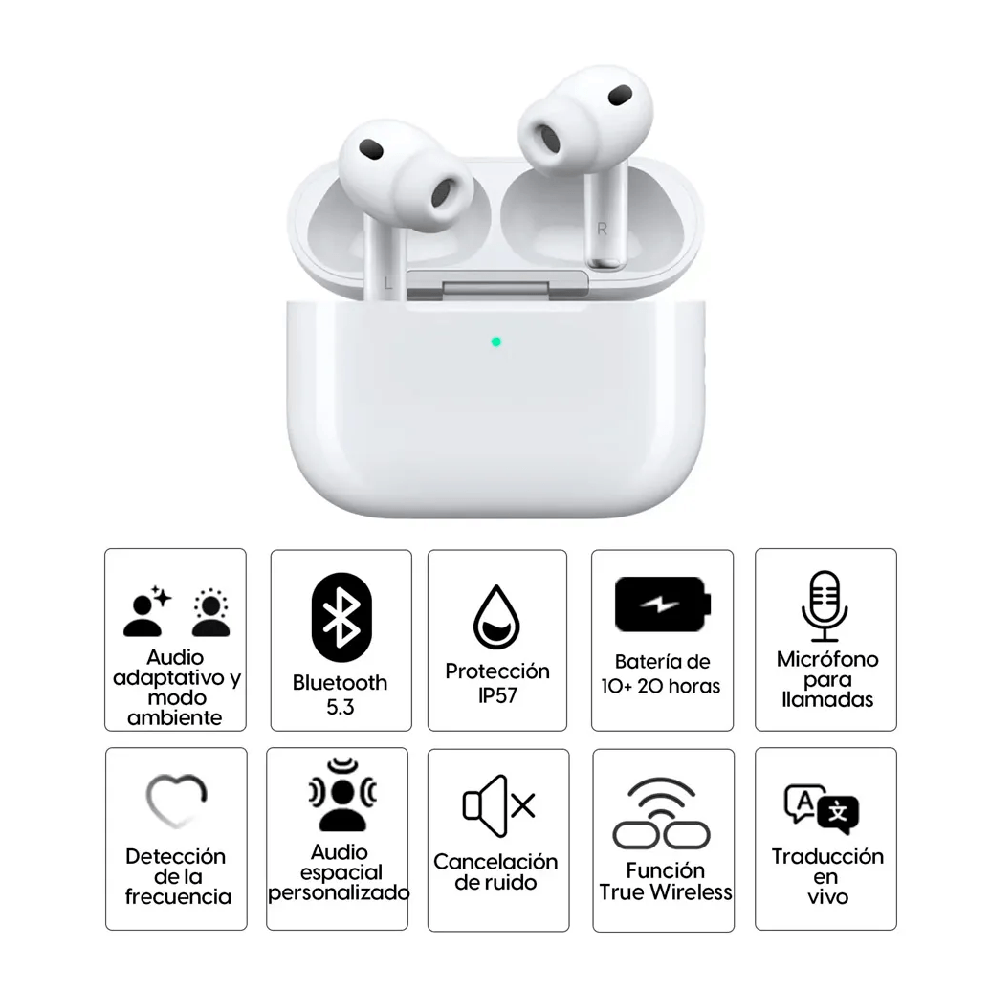 Imagen 2 del producto AirPods Pro 3 cancelación de ruido, resistente al agua IP57, duración máx. 30 horas con estuche de carga, blanco