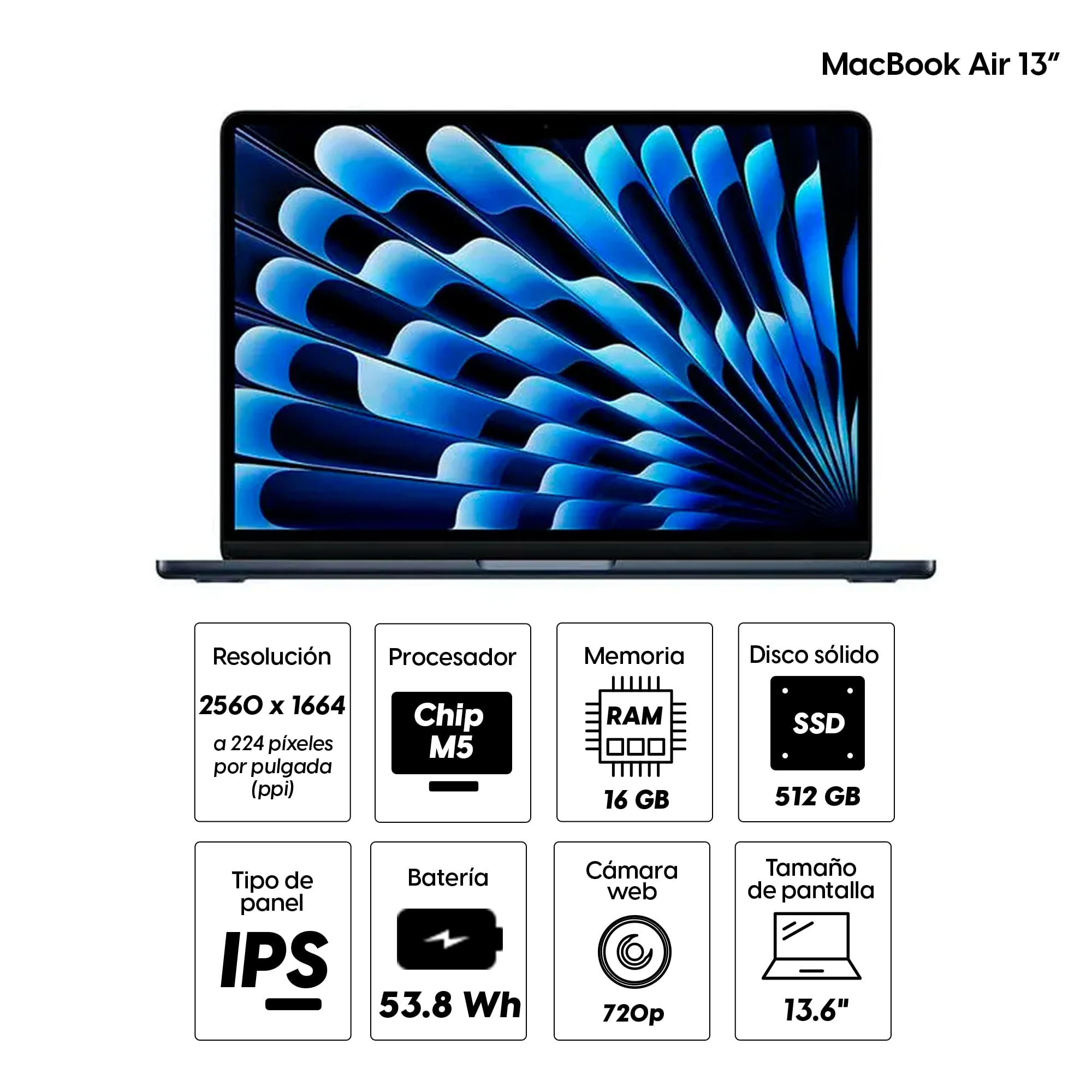 Imagen 2 del producto MacBook Air 13"", Chip M5, 512GB SSD, 16GB RAM, macOS, midnight