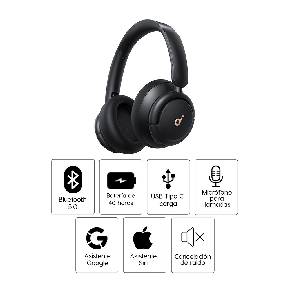 Imagen 2 del producto Audífonos bluetooth Soundcore Q30, cancelación de ruido, micrófono incorporado, máx. 40 h, negro