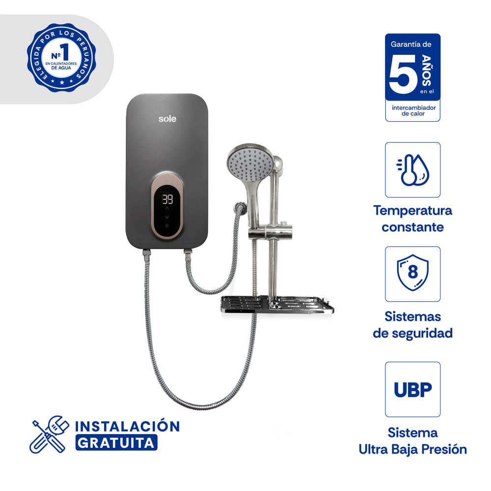 Imagen 2 del producto Rapiducha Sole Prime Temp Pro 5500W con accesorios, Turbo Flow, UBP, 30°C a 60°C