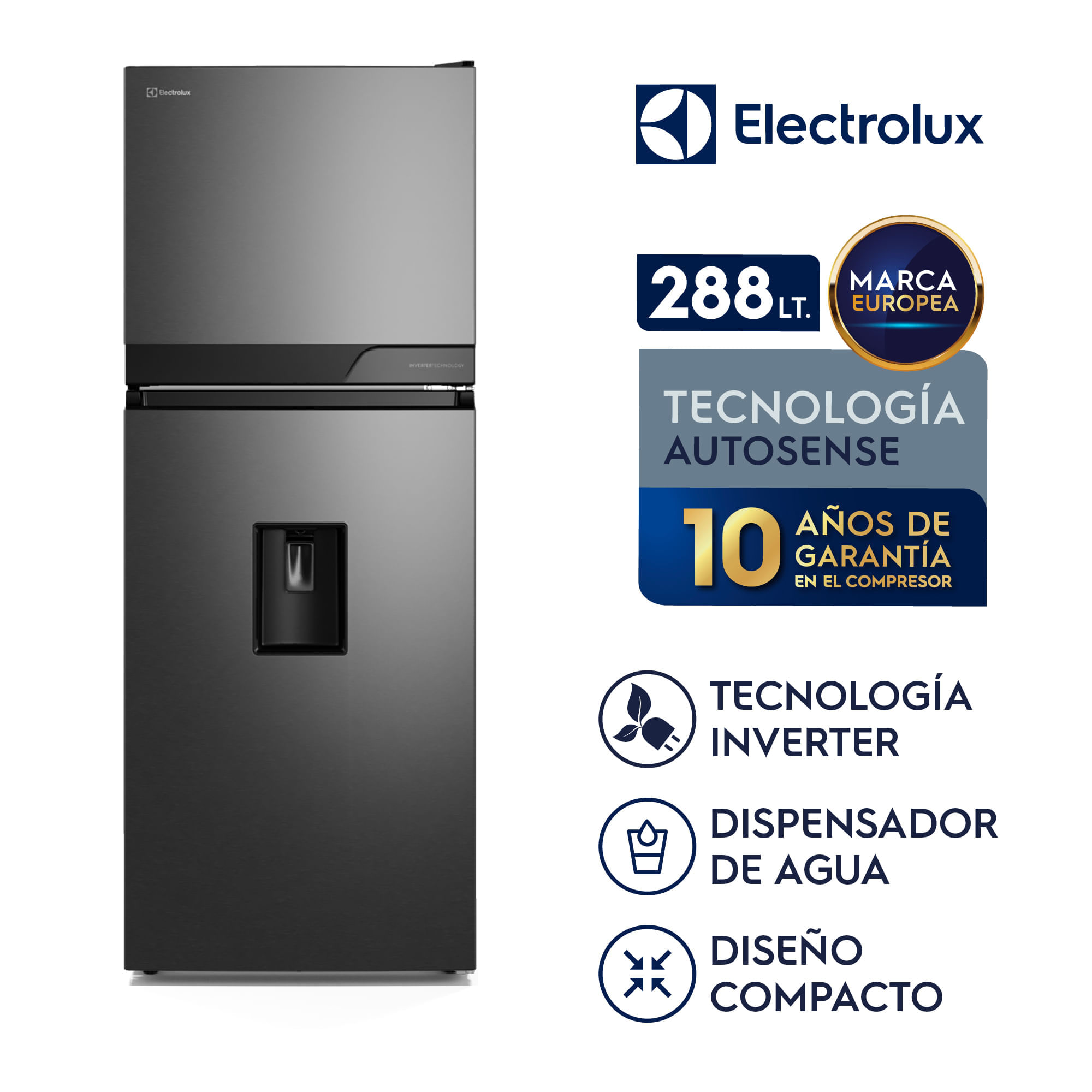 Imagen 2 del producto Refrigeradora Electrolux ERT30A2P6DC Top Freezer 288L No Frost, Inverter, dispensador de agua, negra