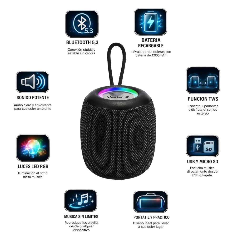 Imagen 2 del producto Parlante Bluetooth Portátil Master-G 5W TWS MGGRENADE