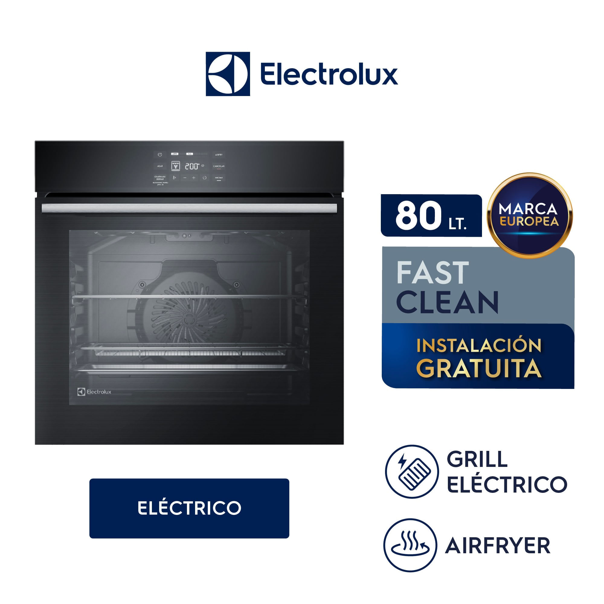 Imagen 2 del producto Horno empotrable eléctrico Electrolux OE8EA 80L, panel digital, AirFry, convección, negro