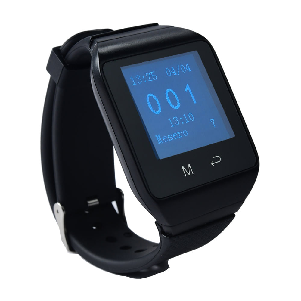 Imagen 2 del producto Reloj localizador para mozos EasyCall inalámbrico, capacidad 500 pulsadores, batería 7 días, audio y vibración, negro