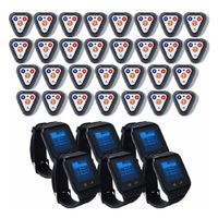 Sistema de llamado de mozos EasyCall inalámbrico 30 pulsadores, 30 soportes acrílicos, 6 relojes, sonido y vibración