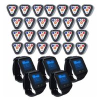 Sistema de llamado de mozos EasyCall inalámbrico, 25 pulsadores, 25 soportes acrílicos, 5 relojes localizadores, alcance 100 m, negro