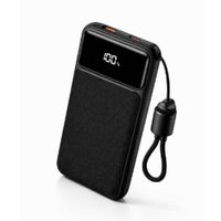 Batería externa Bossney, 10000mAh, 22.5W, carga rápida, USB-C y Lightning, display LED, compatible Android, iPhone y iPad, negro