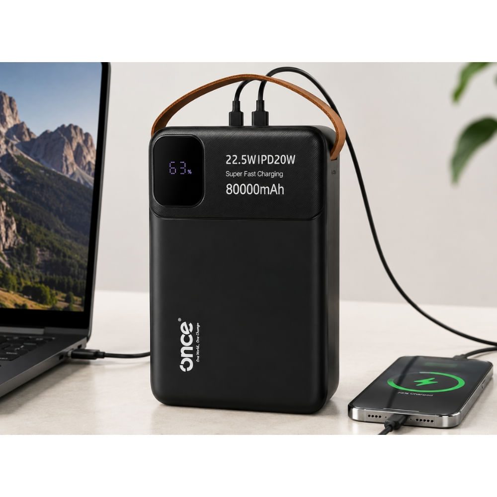Imagen 2 del producto Batería externa Once OC-113PW, 80000mAh, PD 20W, 22.5W, USB-A/USB-C, display LED, linterna, negro
