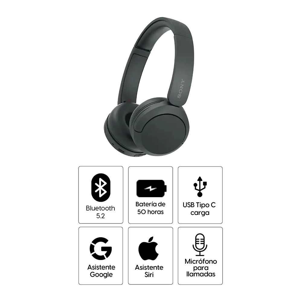 Imagen 2 del producto Audífonos on ear Sony WH-CH520, inalámbrico, bluetooth, hasta 50 horas de reproducción, negro