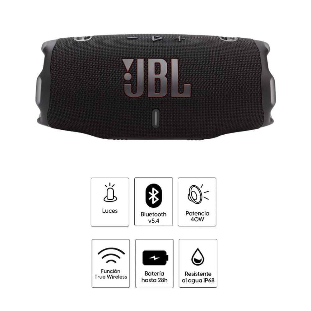 Imagen 2 del producto Parlante bluetooth JBL Charge 6 con Auracast 40W, resistente al agua IP68, hasta 28 horas de reproducción, negro