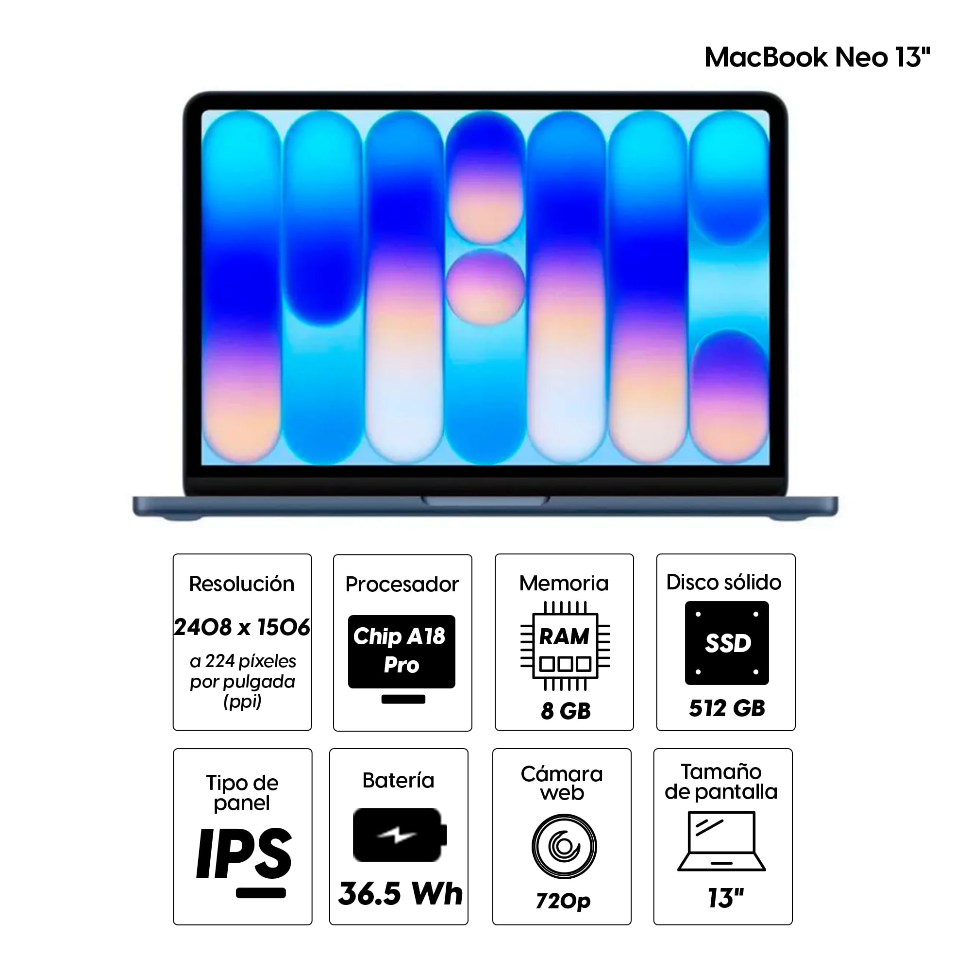 Imagen 2 del producto MacBook Neo 13"" A18 Pro, 512GB SSD, 8GB RAM, macOS, indigo
