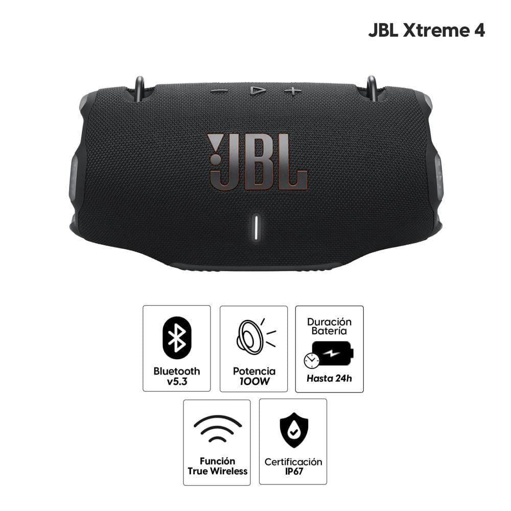 Imagen 2 del producto Parlante bluetooth JBL Xtreme 4 potencia 100W, resistente al agua IP67, hasta 24 horas de reproducción, negro