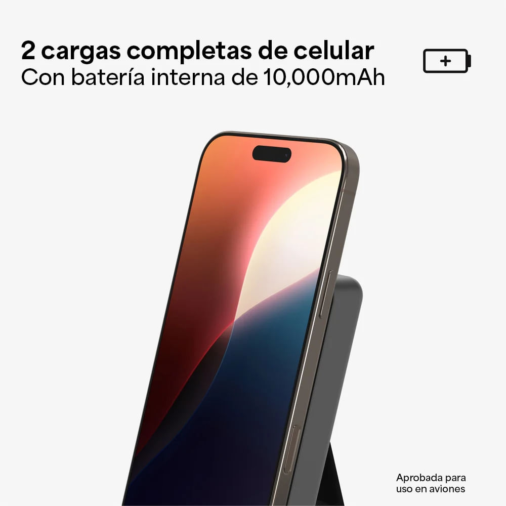 Imagen 2 del producto Batería externa Mophie Powerstation Wireless Stand, 10000mAh, Qi2, MagSafe, inalámbrica 15W, USB-C PD 20W, soporte 180°, negro