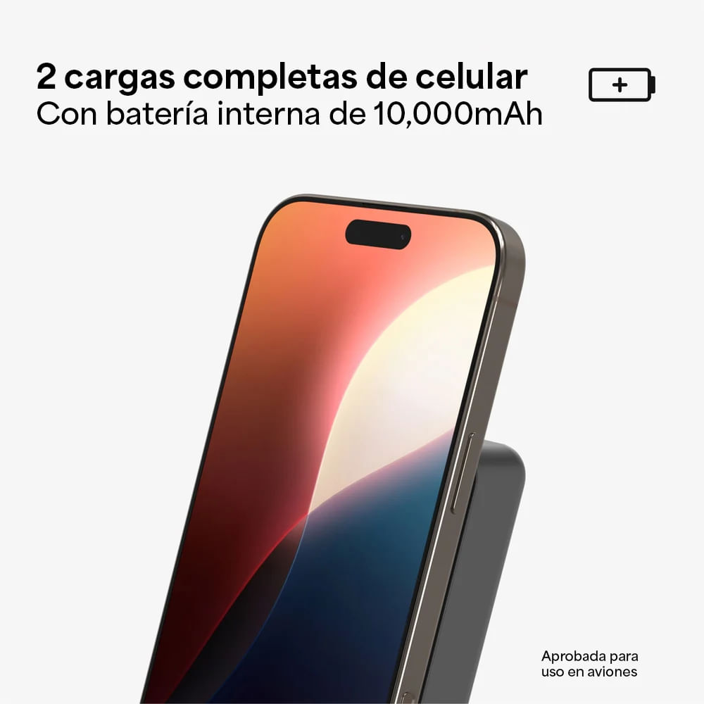 Imagen 2 del producto Batería externa mophie Powerstation Wireless, 10000mAh, Qi2, MagSafe, inalámbrica 15W, USB-C PD 30W, negra