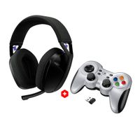 Combo: Audífonos gamer Logitech G321 con micrófono, bluetooth, 32 ohm, PC y consolas, negro + Mando Logitech G F710 wireless inalámbrico, gris