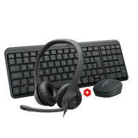 Combo: Audífonos Logitech H390 con micrófono, conexión cable USB, negro + Kit inalámbrico teclado + mouse Logitech MK250, bluetooth, negro