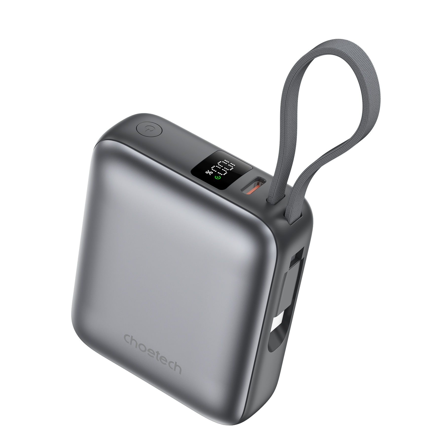 Imagen 2 del producto Batería externa Choetech B832-GY, 10000mAh, 35W, USB-C PD y QC, cable USB-C integrado, pantalla LED, gris