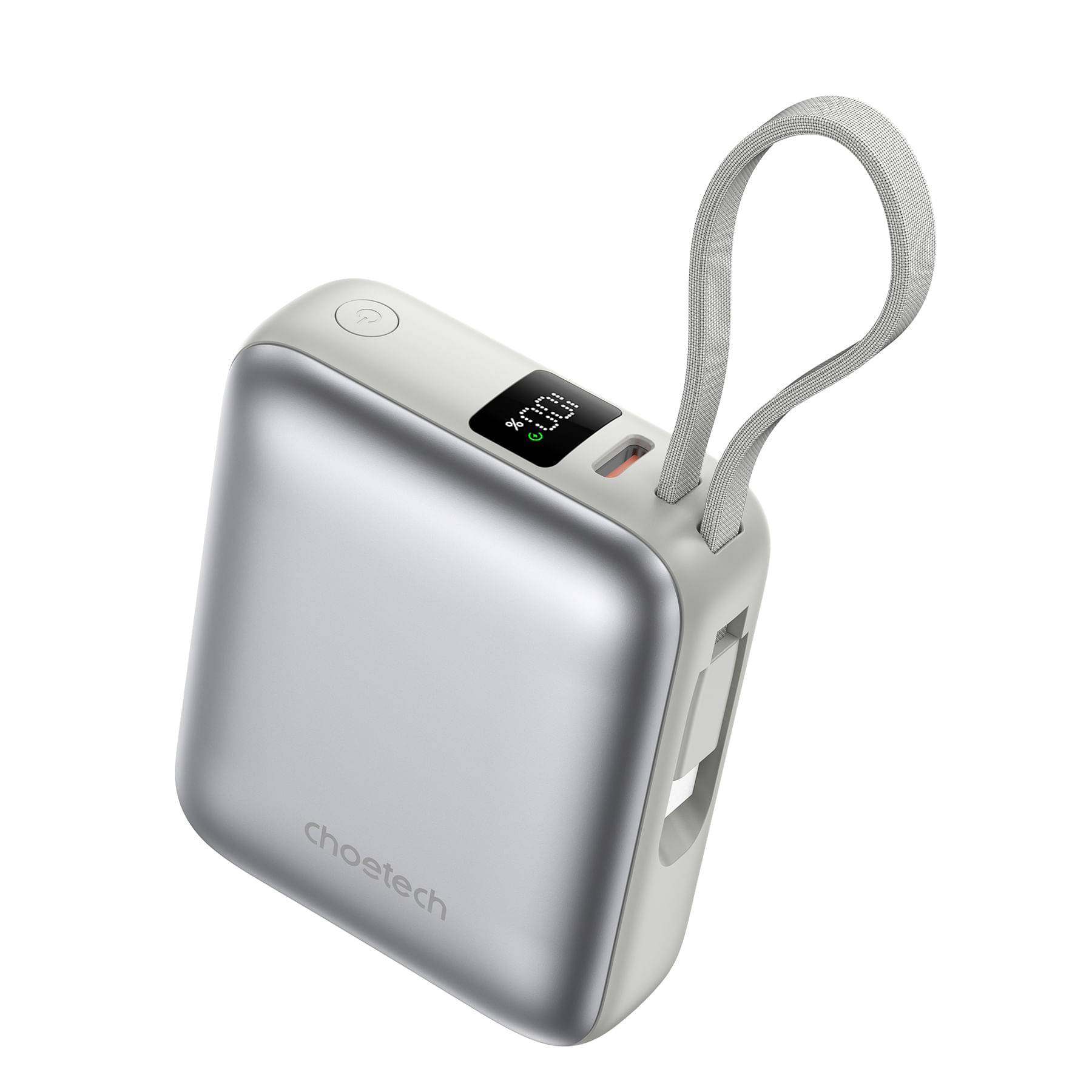 Imagen 2 del producto Batería externa Choetech B832-GY, 10000mAh, 35W, USB-C PD y QC, cable USB-C integrado, pantalla LED, plata