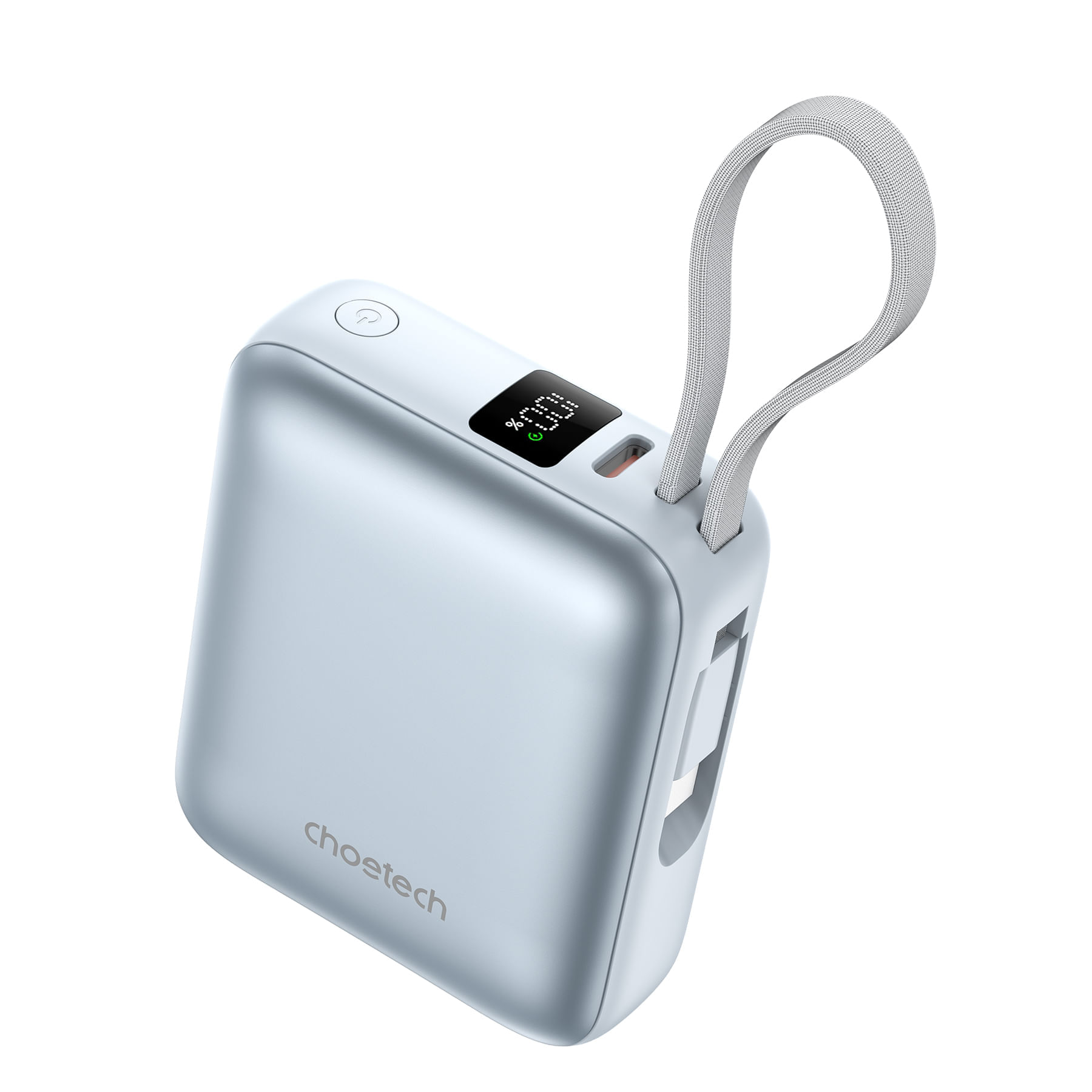 Imagen 2 del producto Batería externa Choetech B832-GY, 10000mAh, 35W, USB-C PD y QC, cable USB-C integrado, pantalla LED, celeste