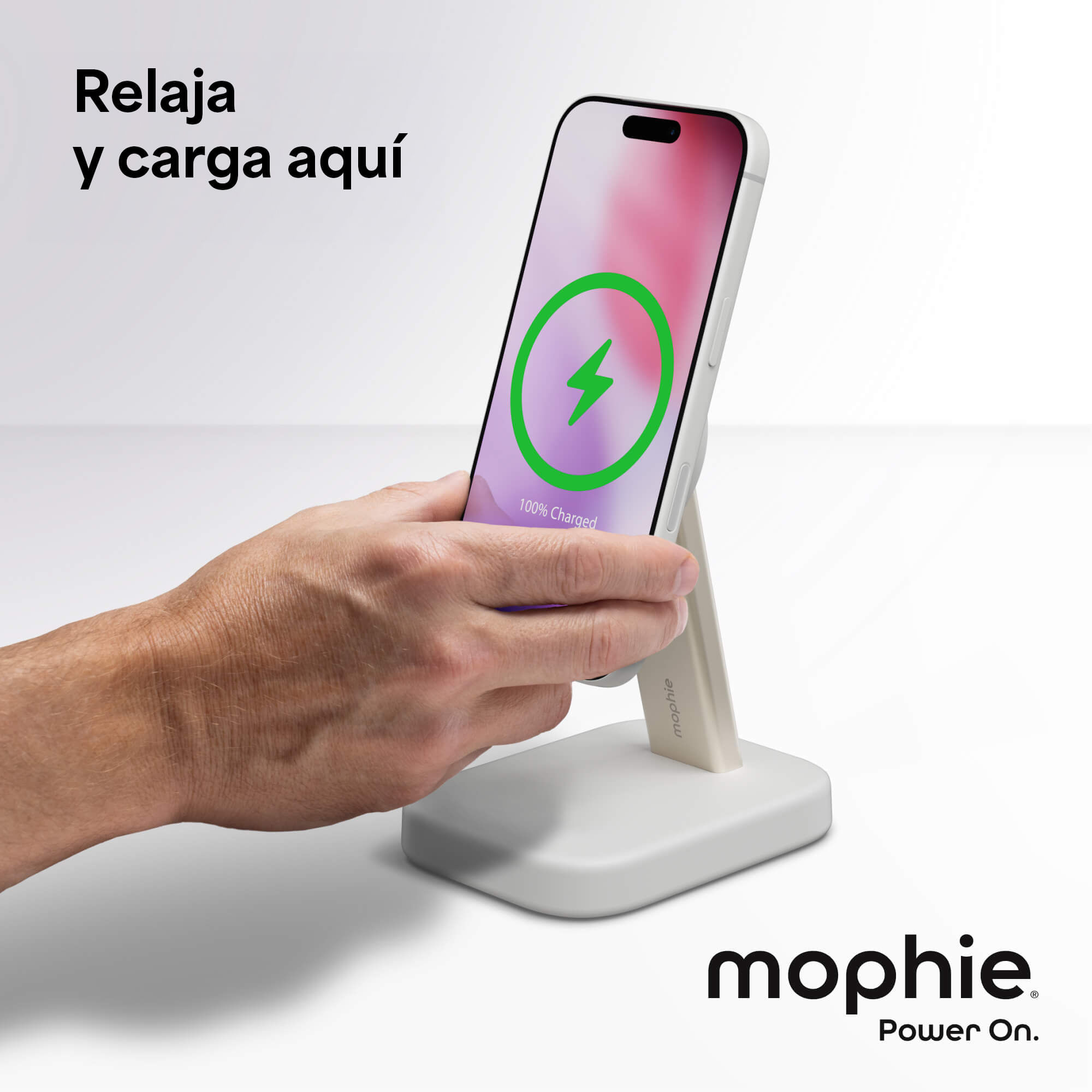Imagen 2 del producto Base de carga inalámbrica mophie para iPhone MagSafe, Qi2, 15W, soporte ajustable, blanco