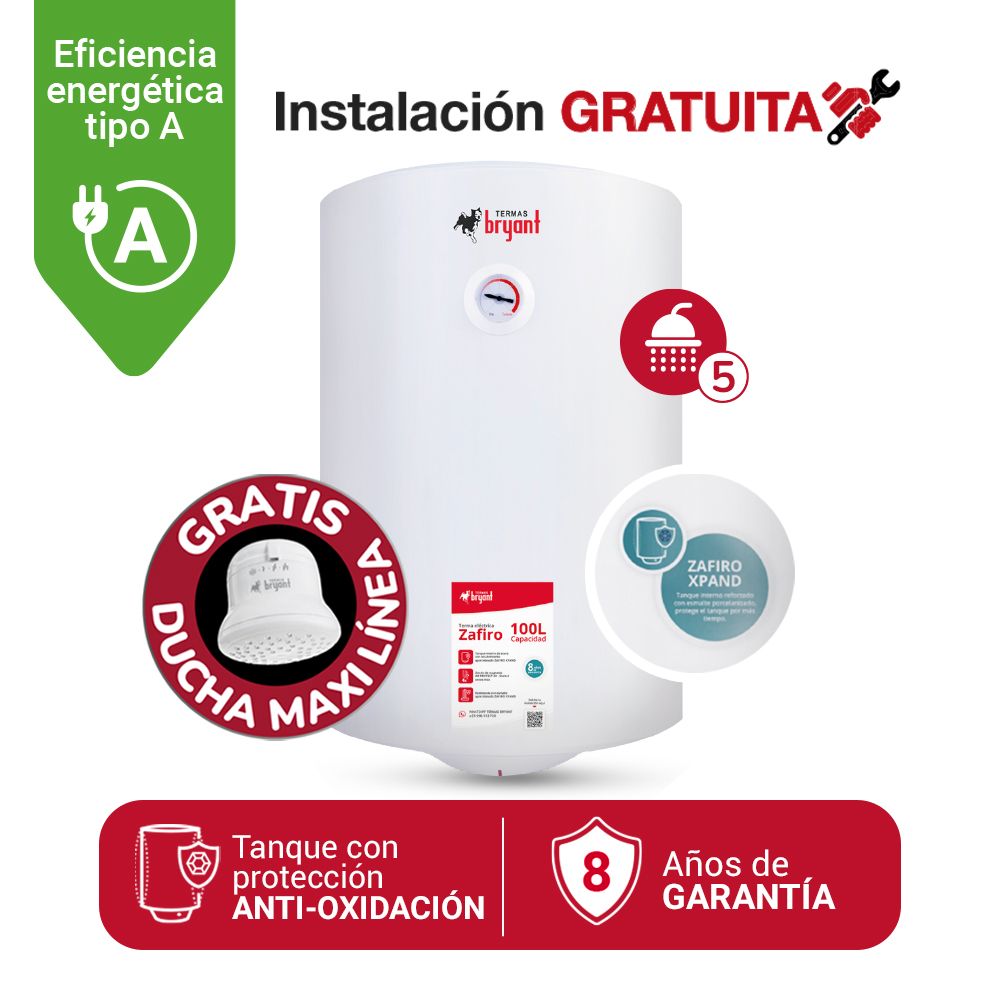 Imagen 2 del producto Terma eléctrica Bryant Zafiro, 1500W, 100 litros, blanco