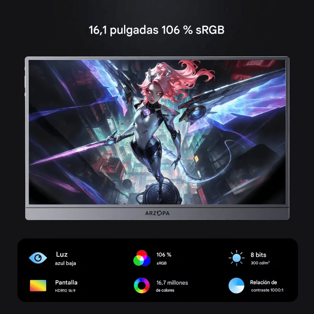 Imagen 2 del producto Monitor gamer portátil Arzopa Z1FC 15.6"" IPS FHD, 144Hz, 3ms, Mini HDMI, 2 USB-C, negro + Funda