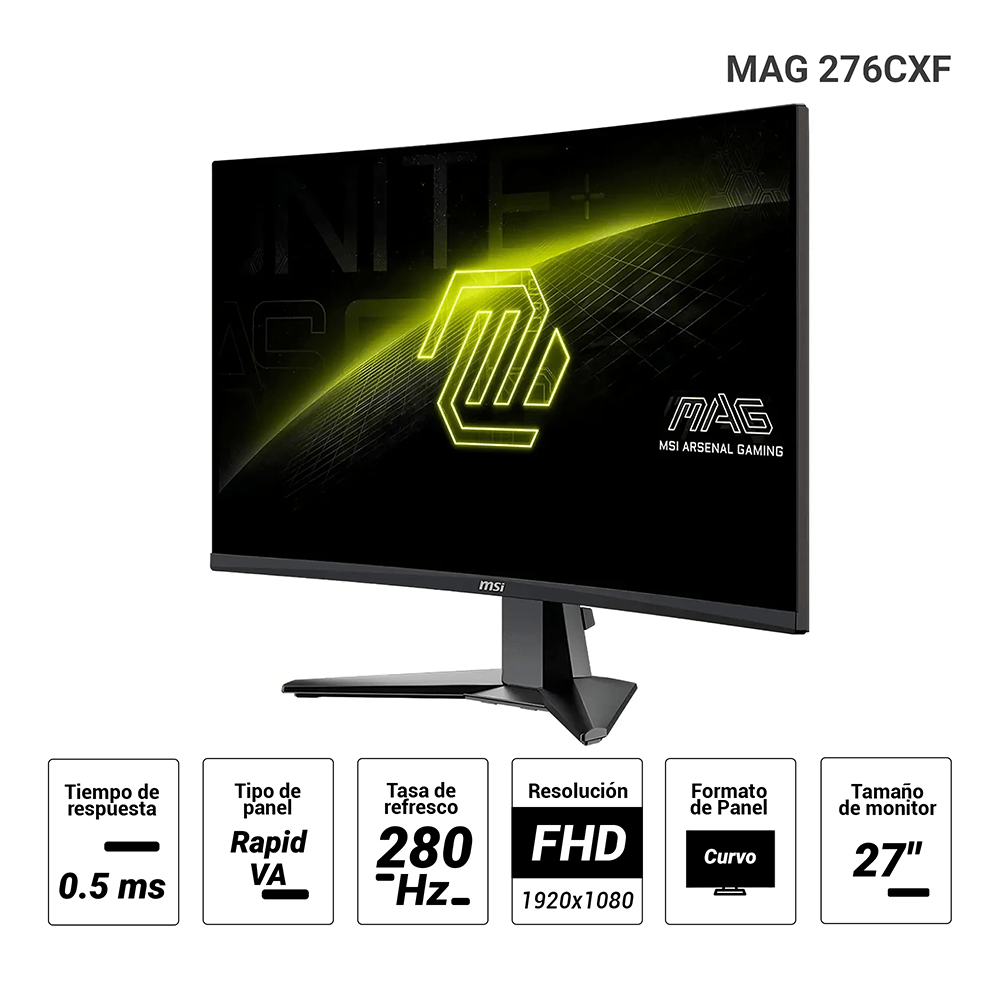 Imagen 2 del producto Monitor gamer curvo MSI MAG 276CXF 27"" Rapid VA Full HD, 280Hz, 0.5ms, HDMI/DisplayPort, negro