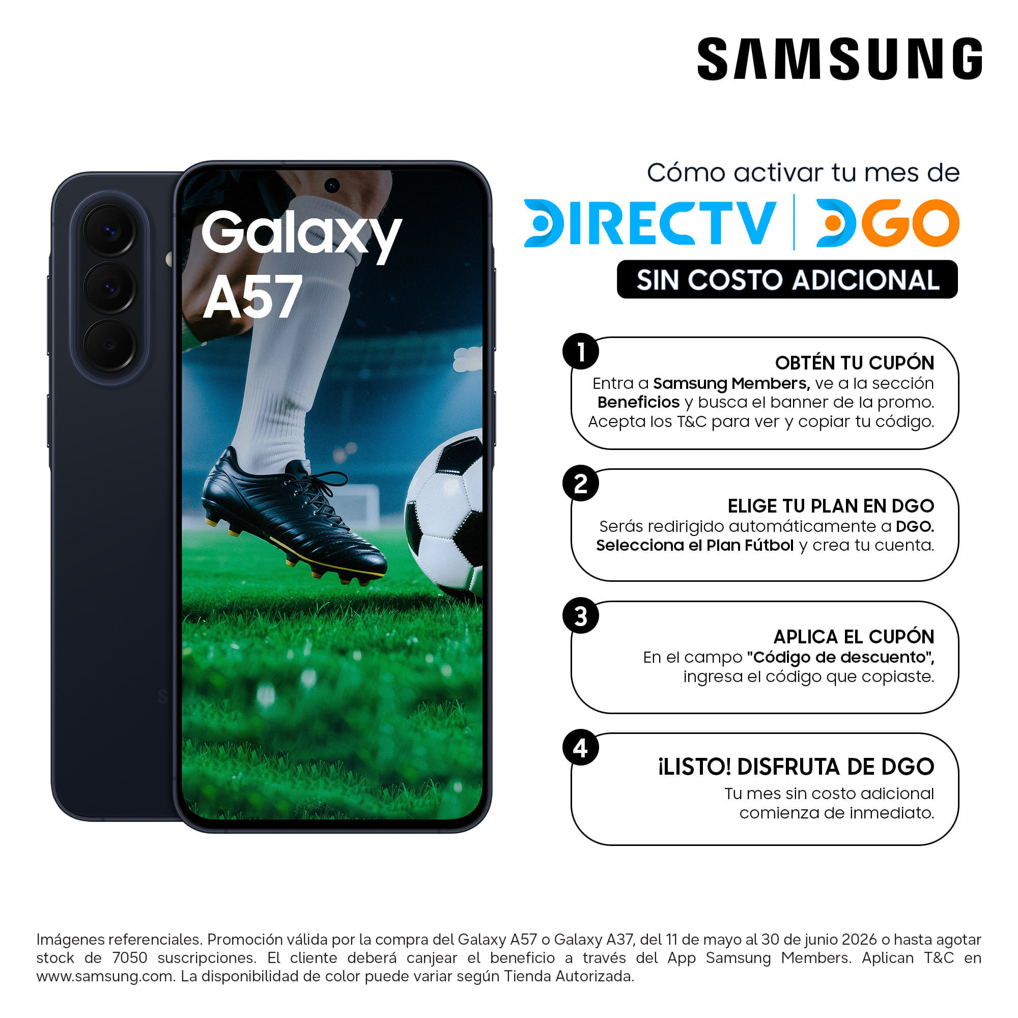 Imagen 2 del producto Celular Samsung Galaxy A57 5G 256GB, 8GB RAM, cámara trasera 50MP y frontal 12MP, 6.7'', azul oscuro