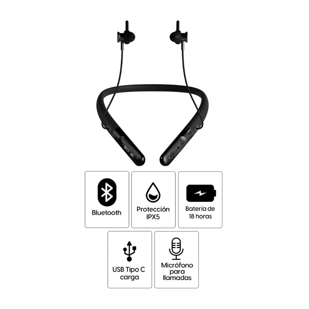 Imagen 2 del producto Audífonos bluetooth in ear Decibel Active resistente al agua IPX5, máx. 18 horas, banda de silicona, negro