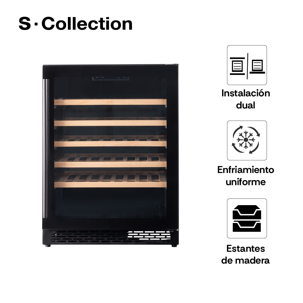 Imagen 2 del producto Cava de vinos S-Collection, 53 botellas, 135L, compresor, panel touch, doble vidrio templado, luz LED, negro