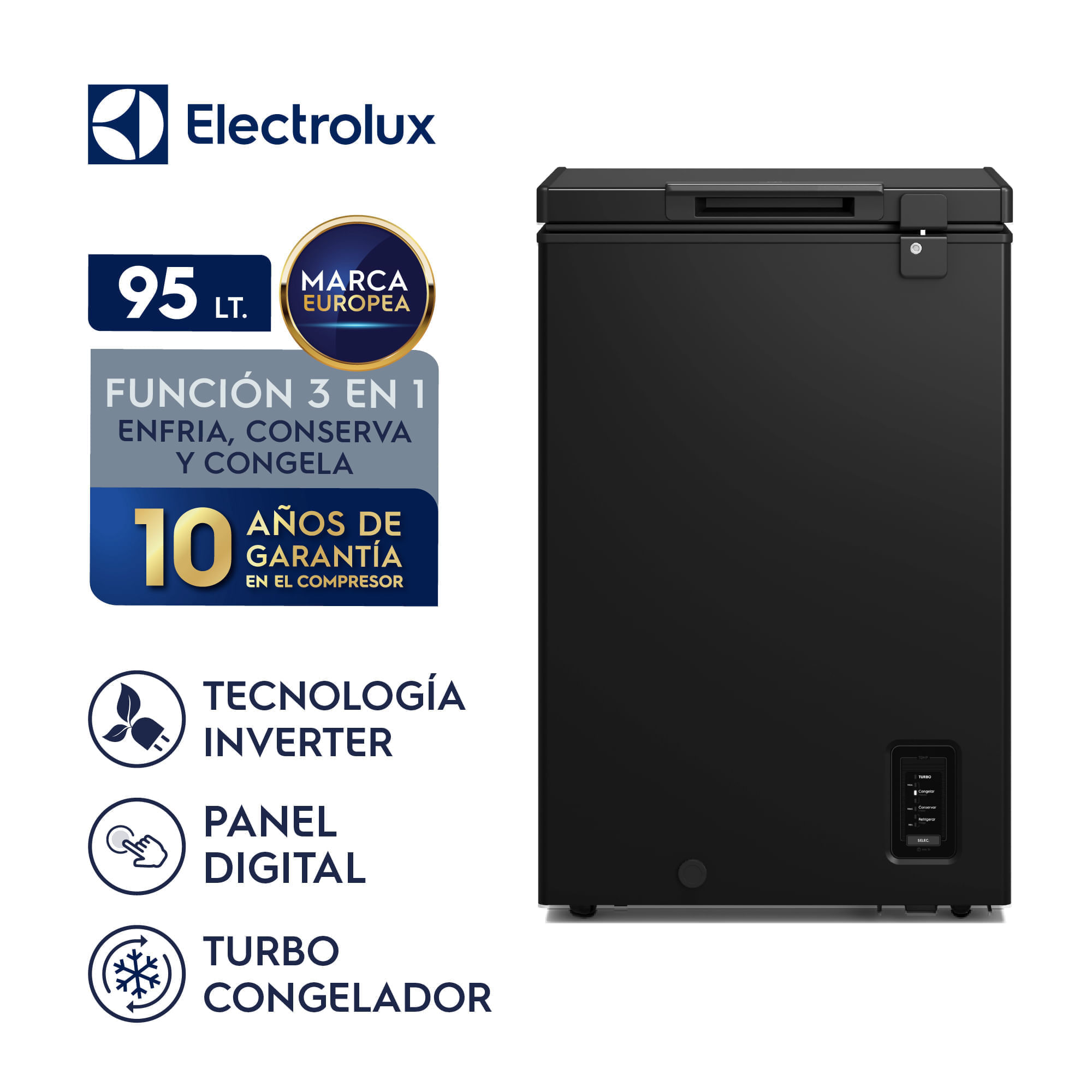 Imagen 2 del producto Congelador horizontal Electrolux EFH10S2P5AB, 95L, Inverter, función Turbo, 7 niveles, negro