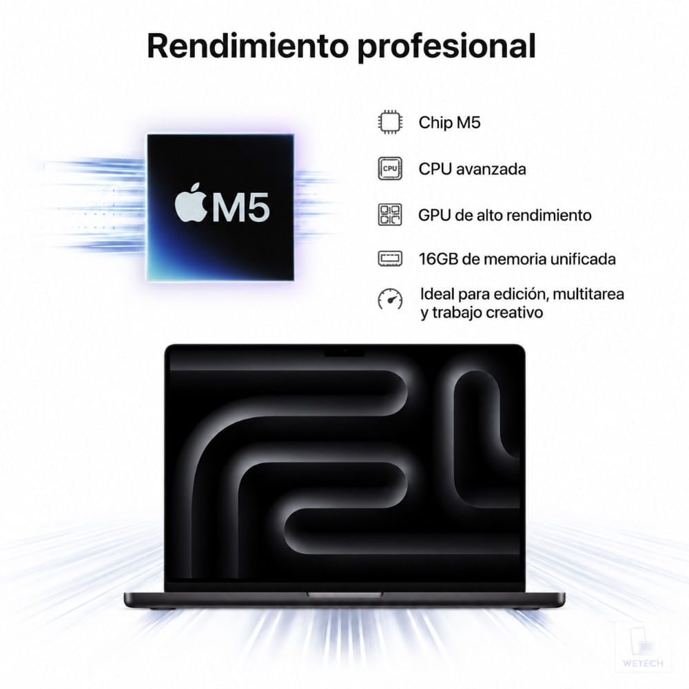 Imagen 2 del producto MacBook Pro 14"", Chip M5, 16GB RAM 1TB SSD, teclado inglés, Space Black