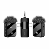 Micrófonos solaperos inalámbrico Accesoriosgroup F11-2 2.4G, doble micrófono, receptor 3 en 1, USB Tipo-C, Lightning, Jack 3.5 mm, 10 h, negro