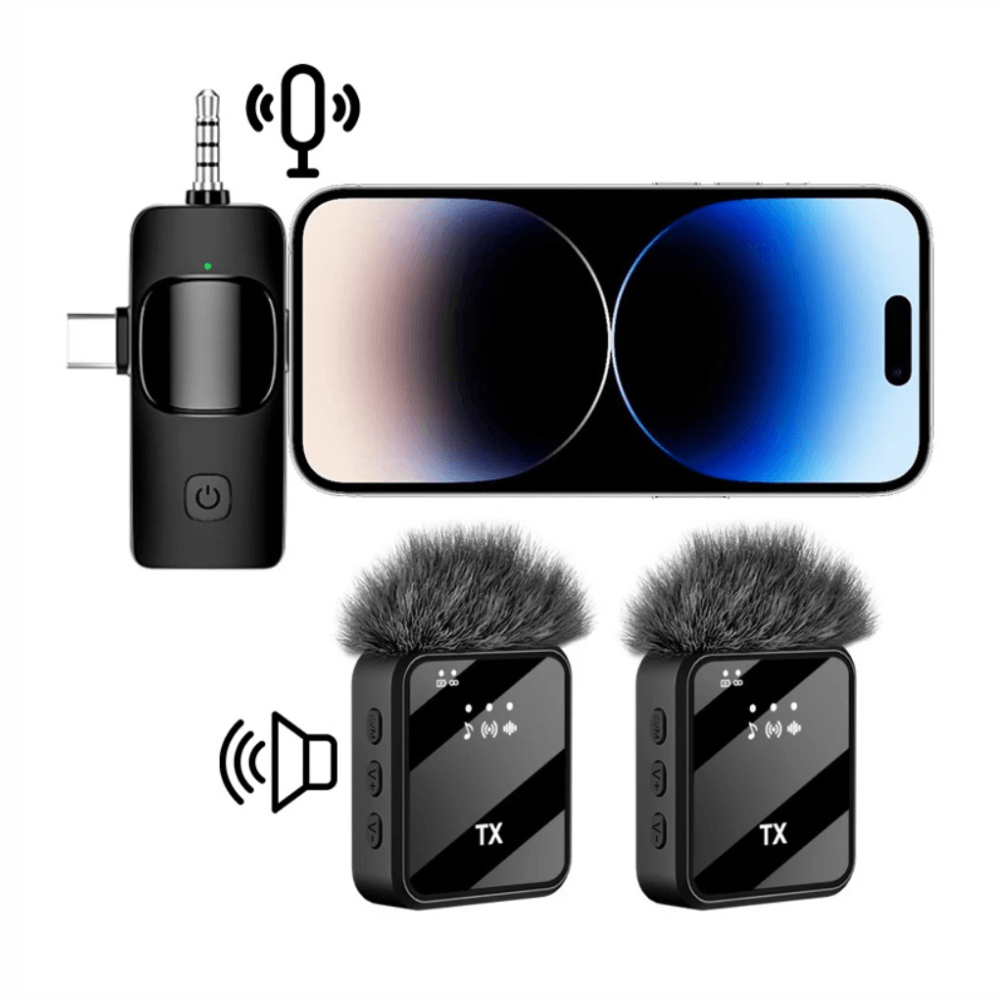 Imagen 2 del producto Micrófonos solaperos inalámbrico Accesoriosgroup F11-2 2.4G, doble micrófono, receptor 3 en 1, USB Tipo-C, Lightning, Jack 3.5 mm, 10 h, negro
