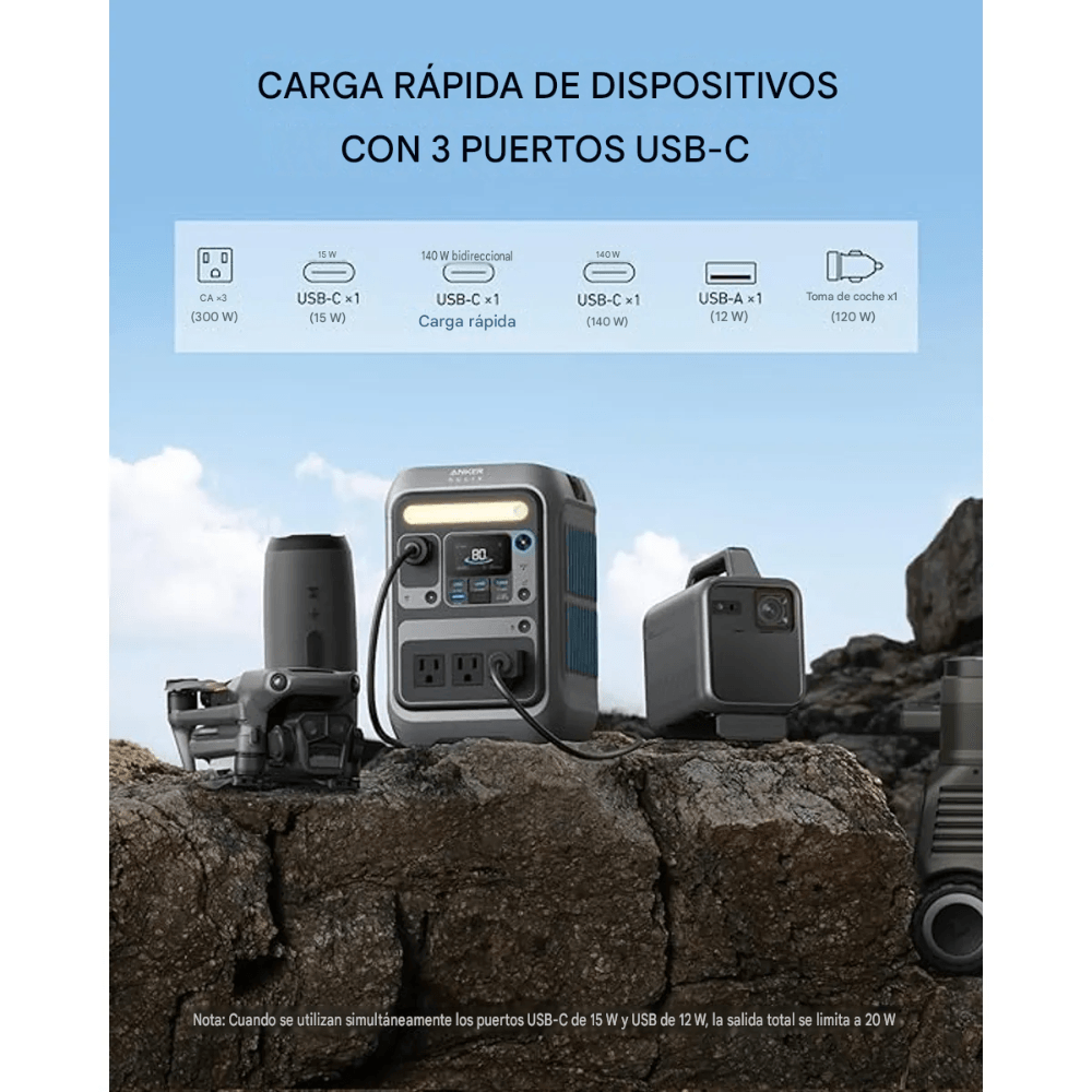 Imagen 2 del producto Estación de energía portátil Anker SOLIX C300, 288Wh, 300W, 8 puertos, USB-C 140W