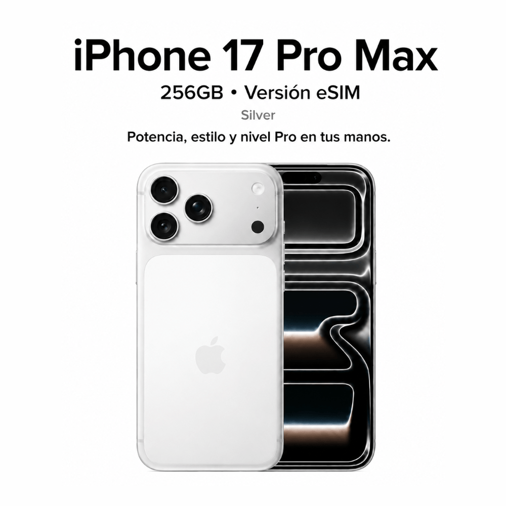 Imagen 2 del producto iPhone 17 Pro Max eSIM 5G 256GB, 12GB RAM, cámara 48MP, frontal 12MP, pantalla 6.9"", chip A19 Pro, iOS, USB Tipo-C, Silver