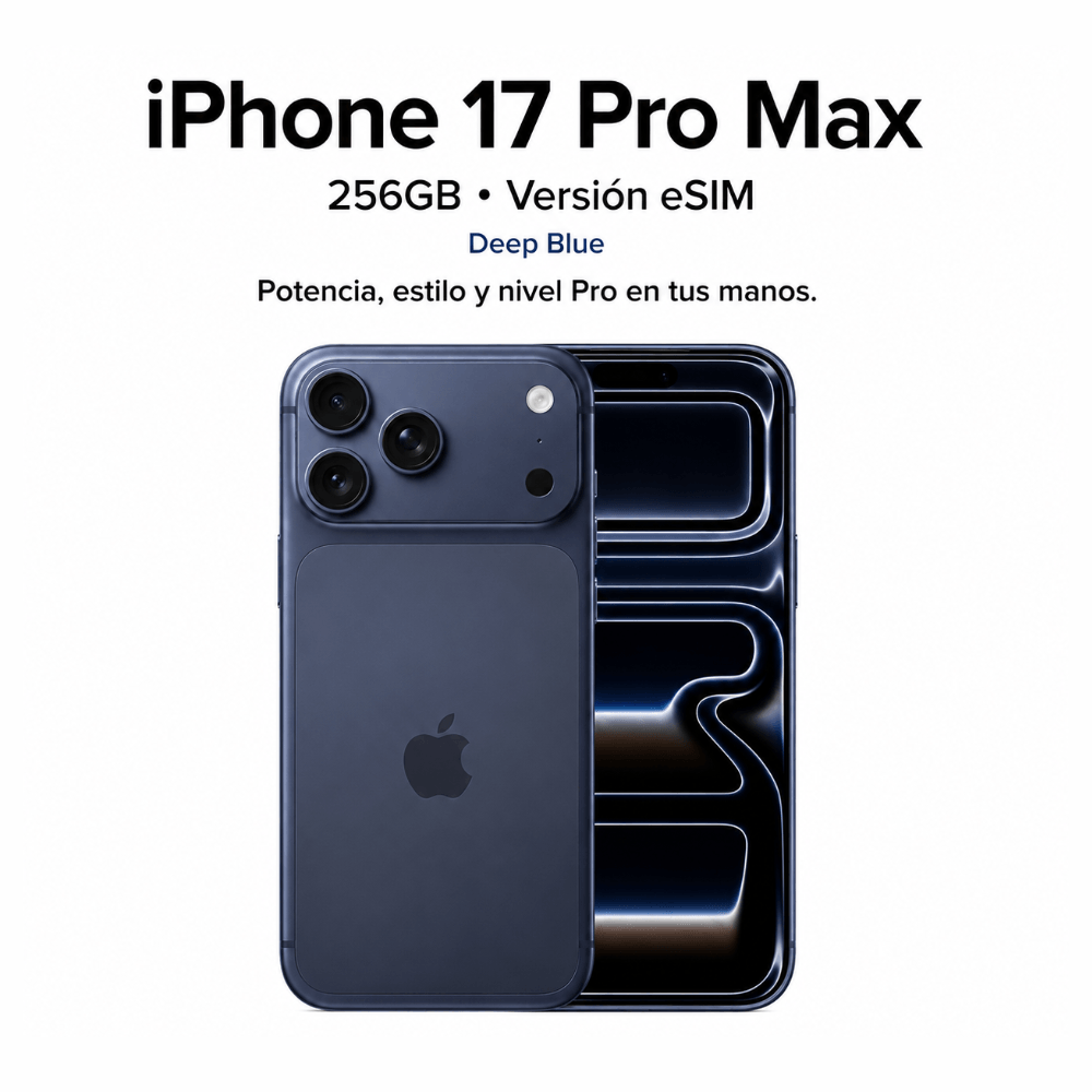 Imagen 2 del producto iPhone 17 Pro Max eSIM 5G 256GB, 12GB RAM, cámara 48MP, frontal 12MP, pantalla 6.9"", chip A19 Pro, iOS, USB Tipo-C, Deep Blue
