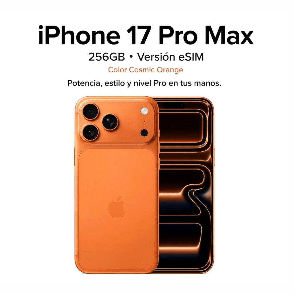 Imagen 2 del producto iPhone 17 Pro Max eSIM 5G 256GB, 12GB RAM, cámara 48MP, frontal 12MP, pantalla 6.9"", chip A19 Pro, iOS, USB Tipo-C, Cosmic Orange