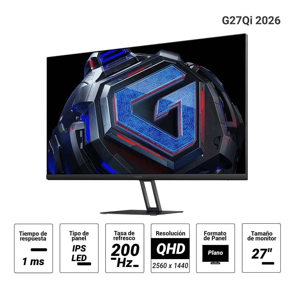 Imagen 2 del producto Monitor gamer Xiaomi G27Qi 2026 plano 27"" IPS LED QHD, 200Hz, 1ms GTG, HDMI/DisplayPort, antirreflejos, VESA, gaming, negro