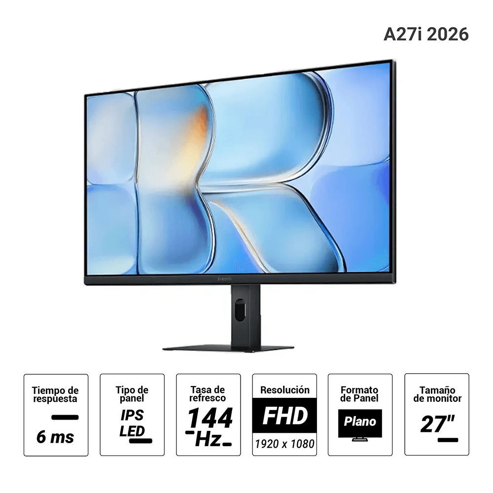 Imagen 2 del producto Monitor Xiaomi A27i 2026 plano 27"" IPS LED FHD, 144Hz, 6ms, HDMI/DisplayPort, antirreflejos, VESA, gaming, negro