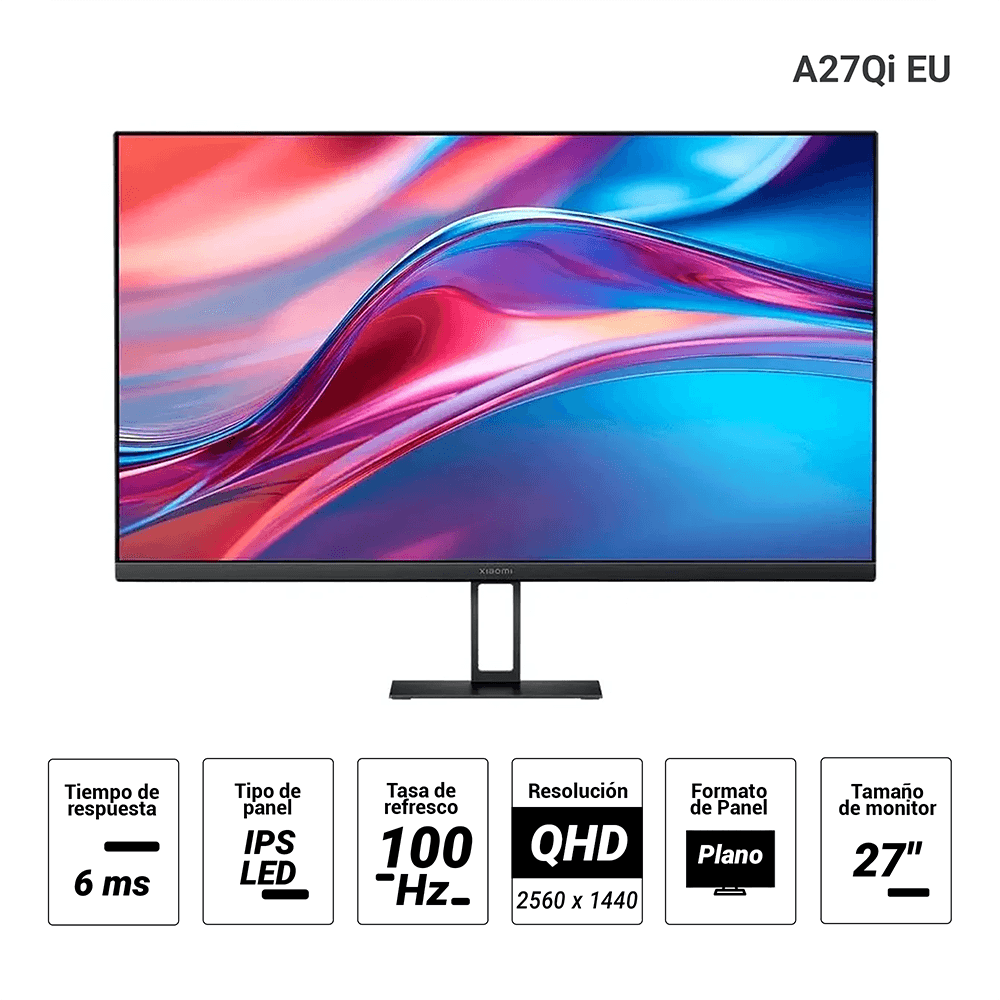 Imagen 2 del producto Monitor plano Xiaomi A27Qi EU 27"", IPS LED, QHD, 100Hz, 6ms, entradas HDMI/DP, antirreflejo, negro