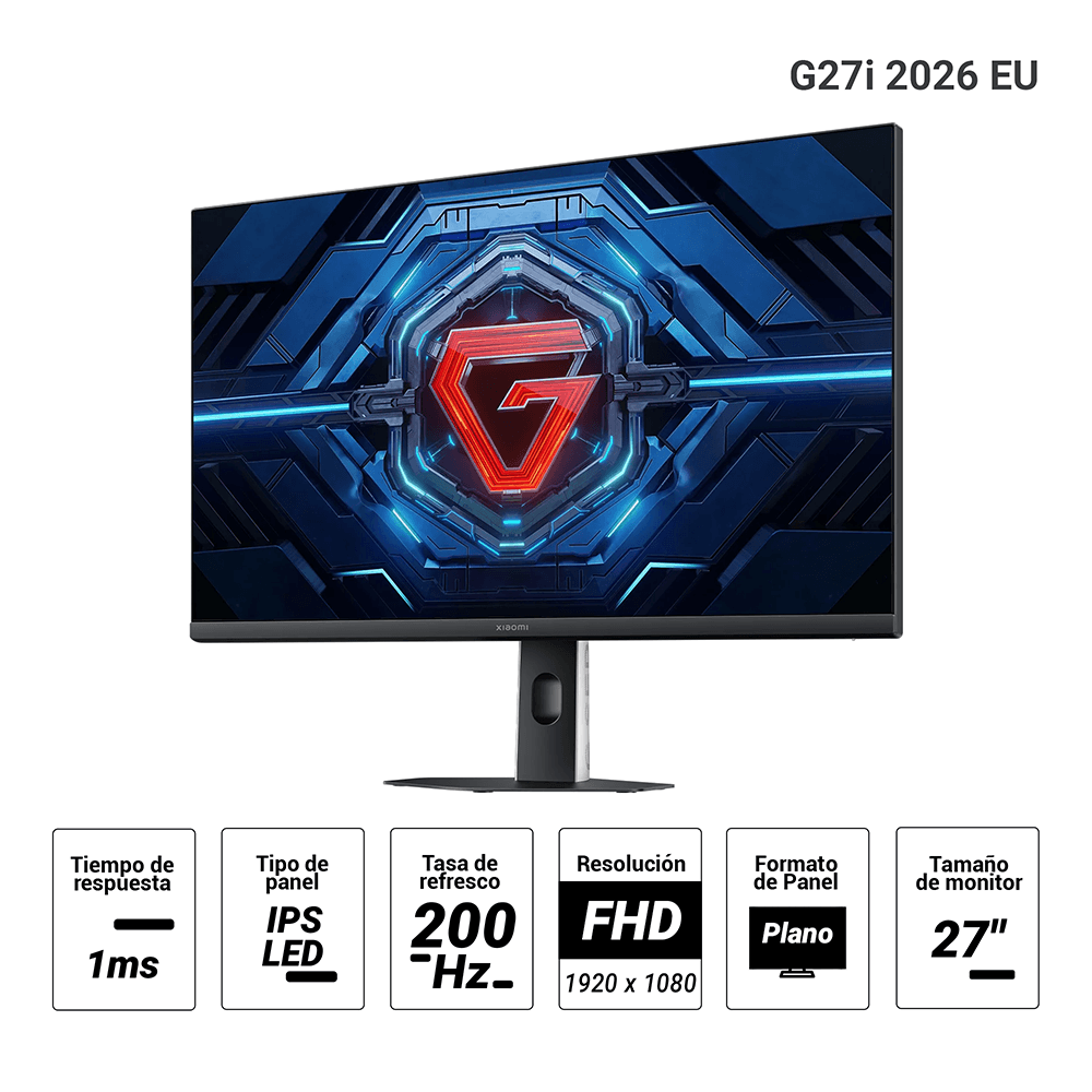 Imagen 2 del producto Monitor gamer plano Xiaomi G27i 2026 EU 27"", IPS LED, Full HD, 200Hz, 1ms, entradas HDMI/DP, antirreflejos, negro