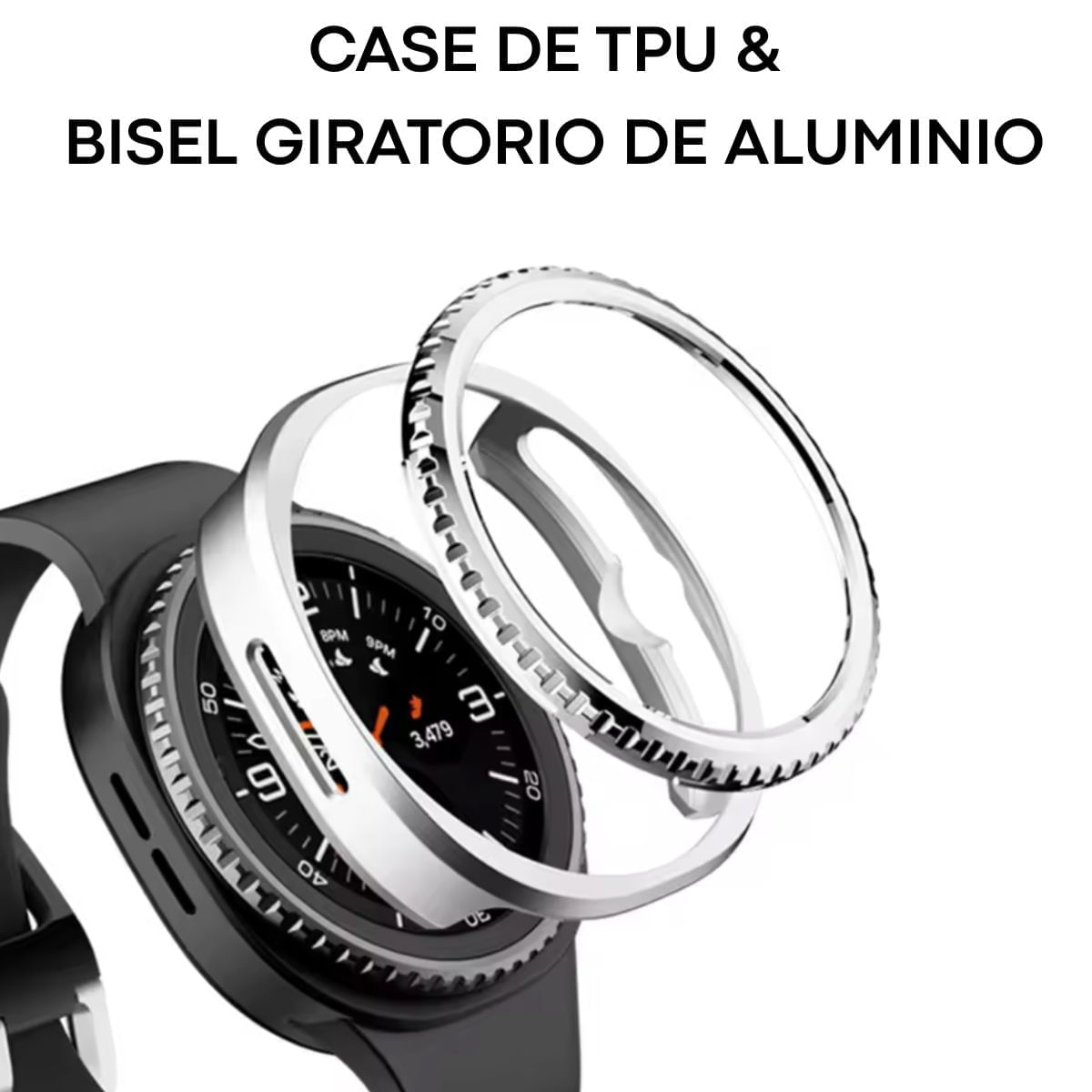 Imagen 2 del producto Case protector de TPU para Samsung Galaxy Watch 8 Classic 46mm, bisel de aluminio, transparente