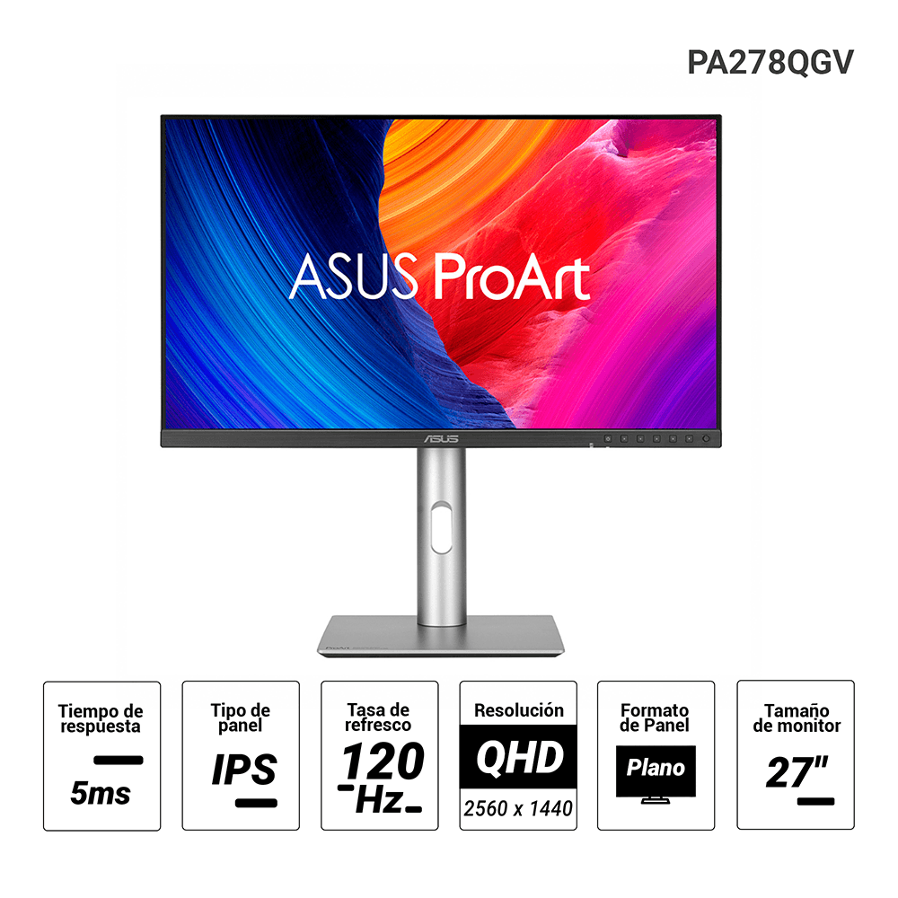 Imagen 2 del producto Monitor plano ASUS ProArt PA278QGV 27"", IPS, QHD, 120Hz, 5ms, entradas HDMI/DP, HDR-10, 95% DCI-P3, certificado Calman, negro