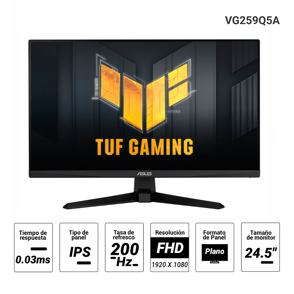 Imagen 2 del producto Monitor gamer plano ASUS TUF VG259Q5A 24.5"", IPS, FHD, tasa por validar, 0.03ms, entradas HDMI/DP, audio, jack 3.5 mm, negro